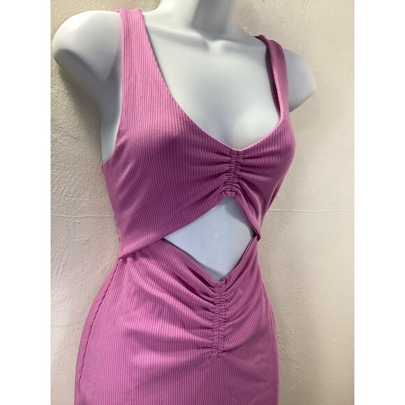 L* Space NWOT Ellie Pink Ribbed Bodycon Mid Drift Sleeveless Mini Dress SM - Picture 3 of 6